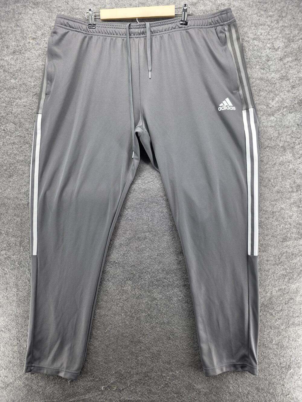 Adidas Pants Mens 5XL Gray Primegreen 3-Stripes Athletic Track Joggers Tapered
